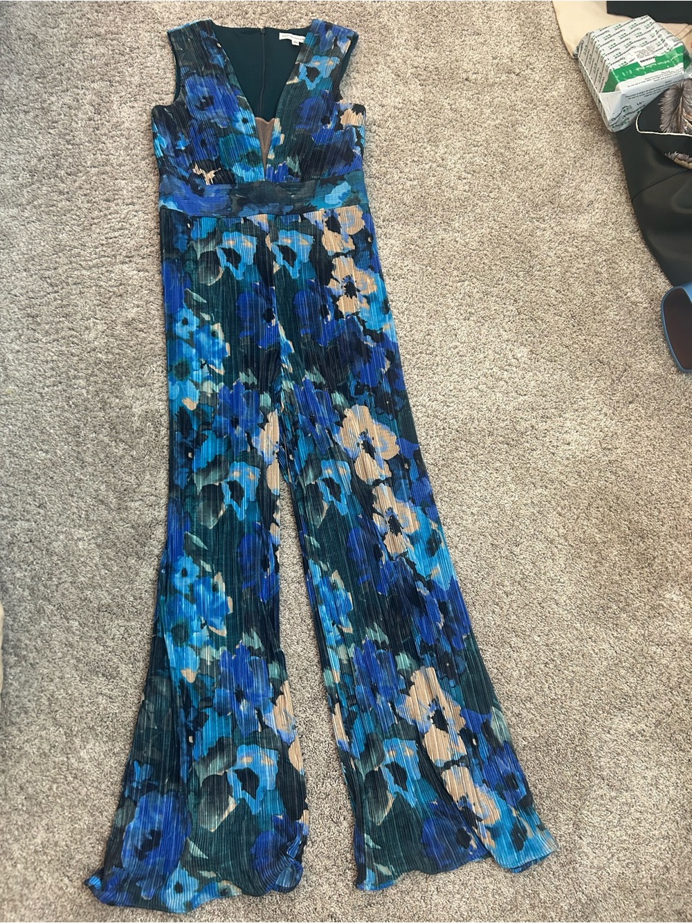 Dress the Population Hunter Floral Plissé Jumpsuit Cobalt Multi M